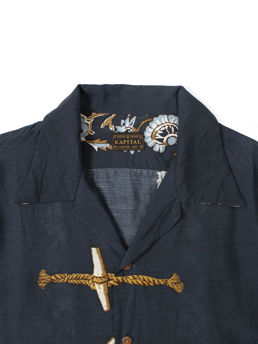 KAPITAL Silk rayon toggle-maile print long-sleeved open-collar shirt Linen clip shirt - PRE ORDER ITEM (預訂中)