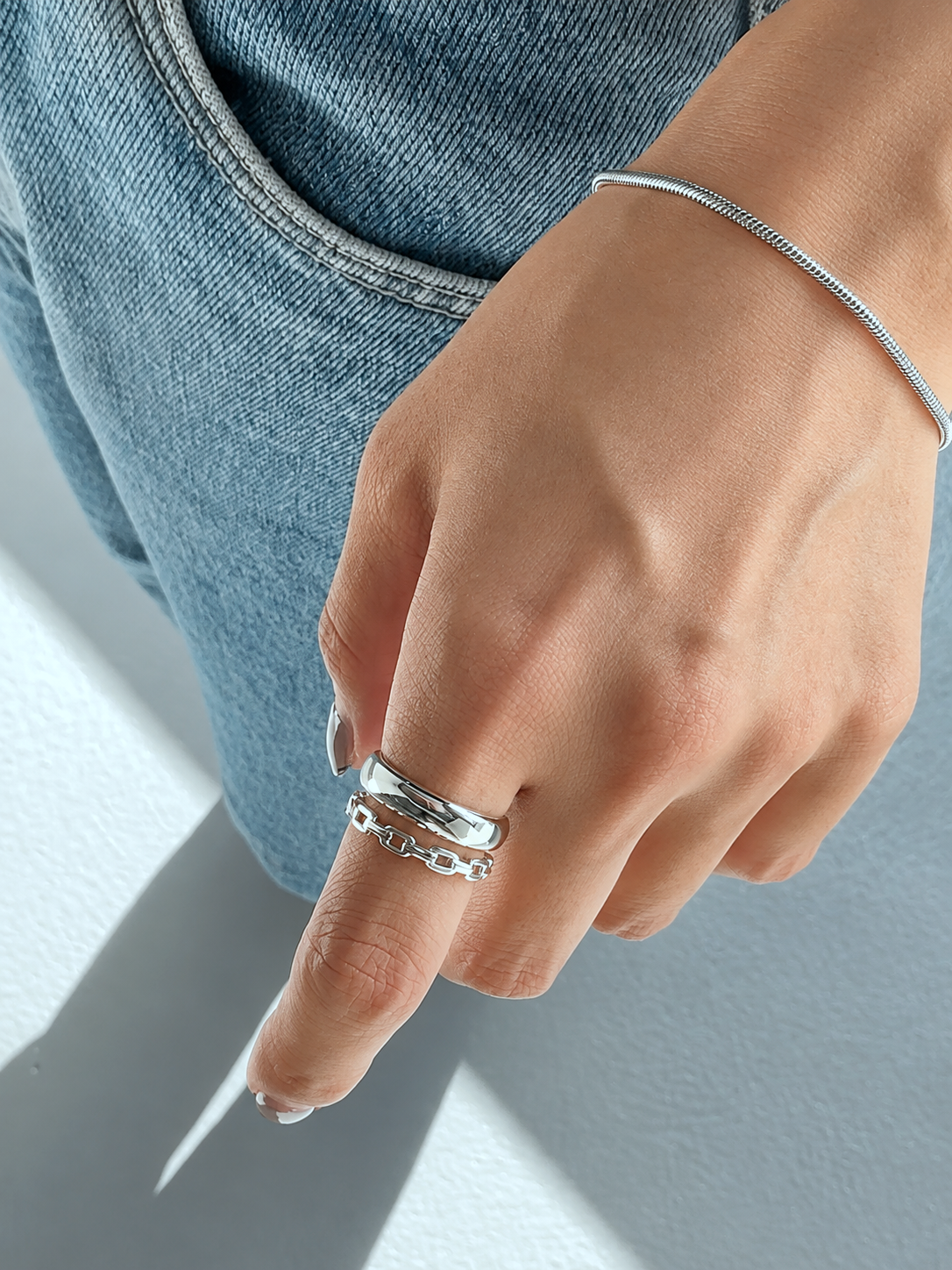 silver double design ring