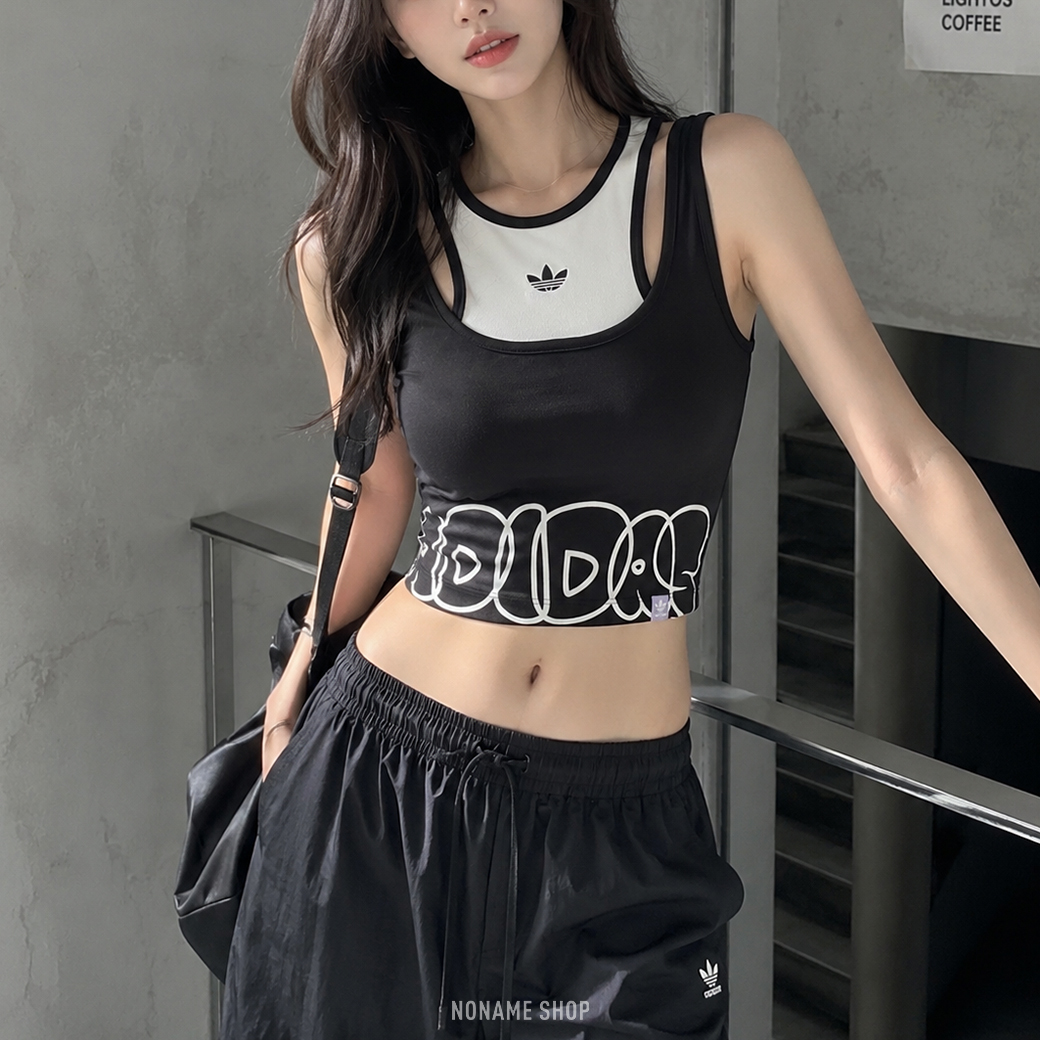 ADIDAS ORIGINALS 假兩件 運動 背心 塗鴉 LOGO 背心 黑白 (女款)