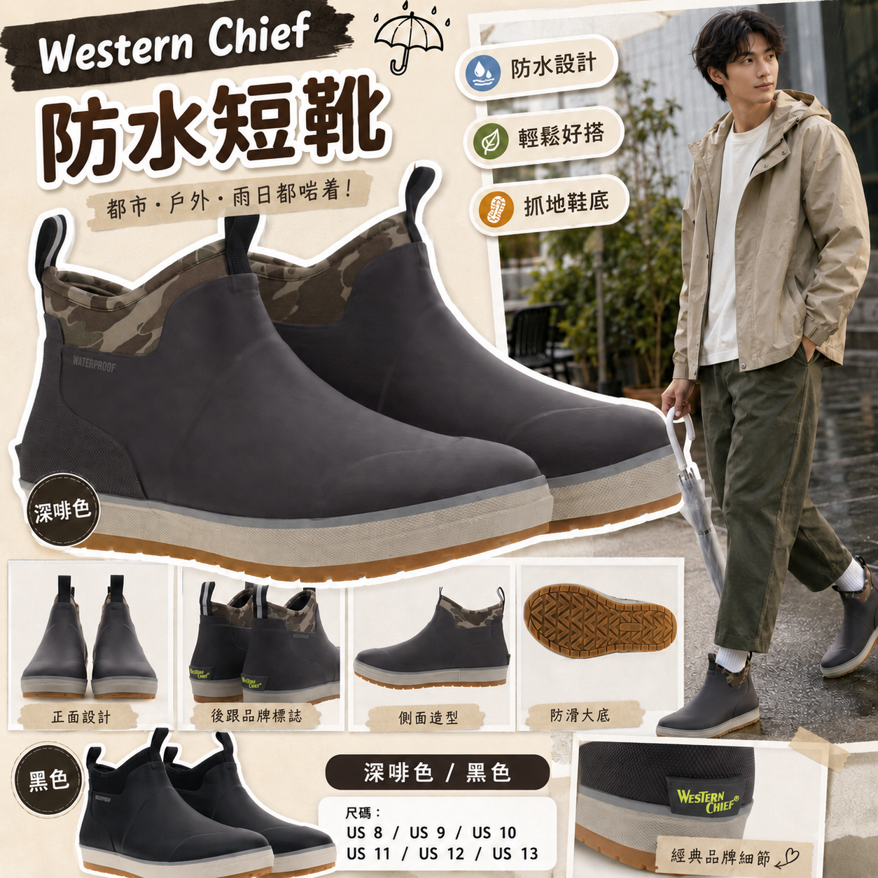 【預購】Western Chief H0815100 男裝短款雨靴