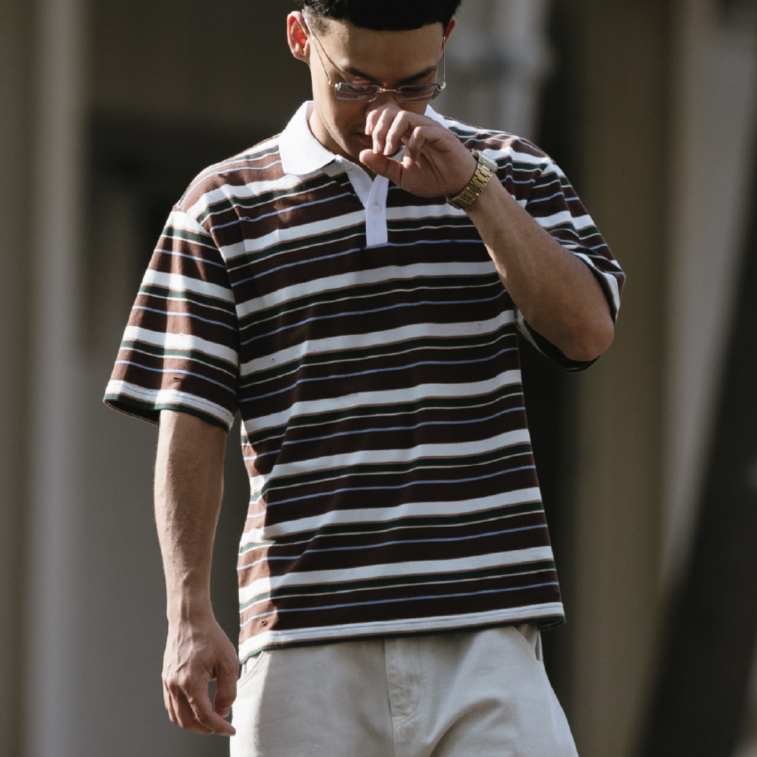 WODEN® Distressed Striped Polo Shirt 做舊 條紋Polo衫