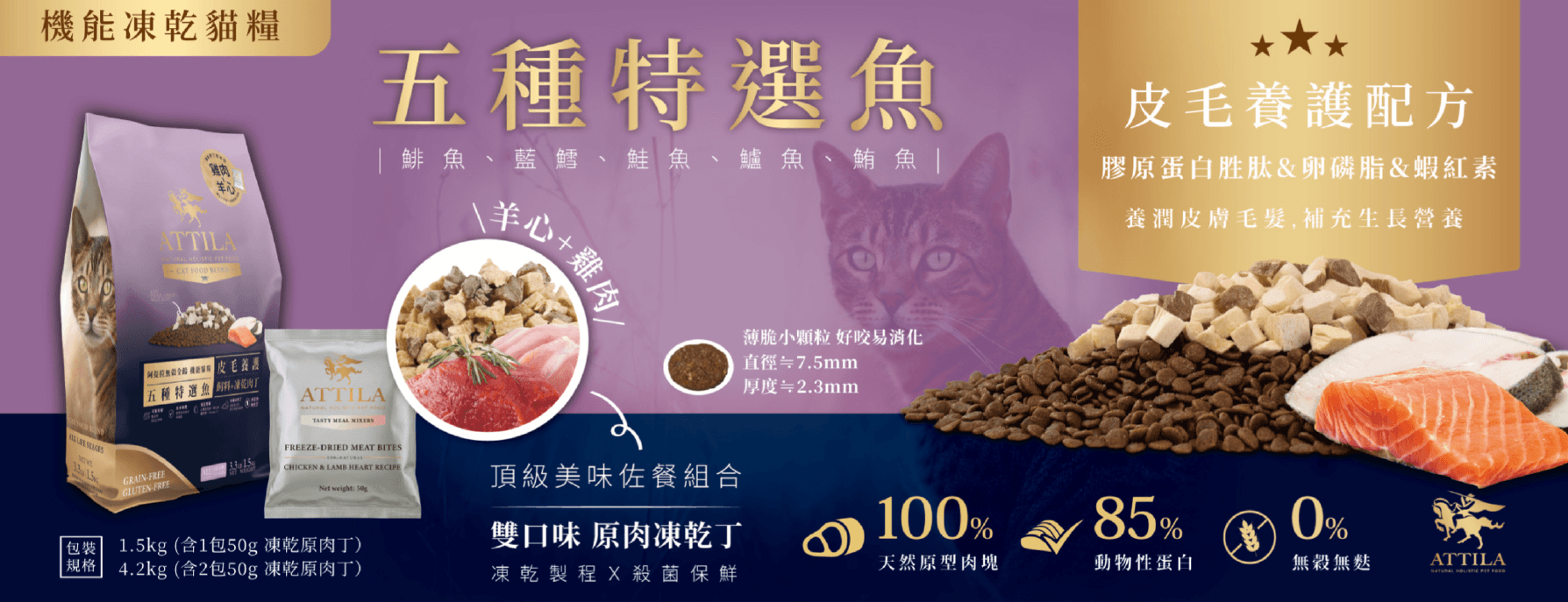 ATTILA阿提拉 (五種魚) 機能凍乾無穀貓糧