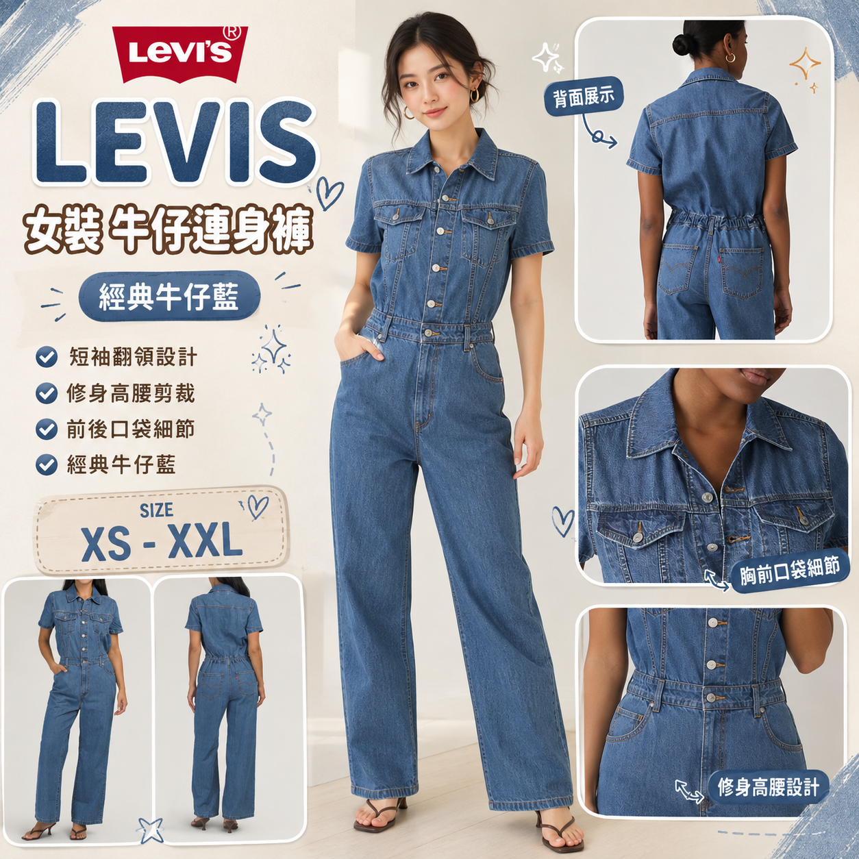 【預購】LEVIS H0815155 Type 3 牛仔連身褲 (藍色)