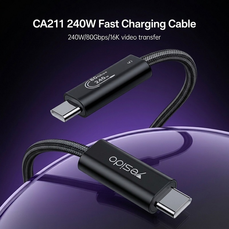 Yesido USB Type-C 轉 Type-C 240W 80Gbps 16K 數據線 CA211 1m