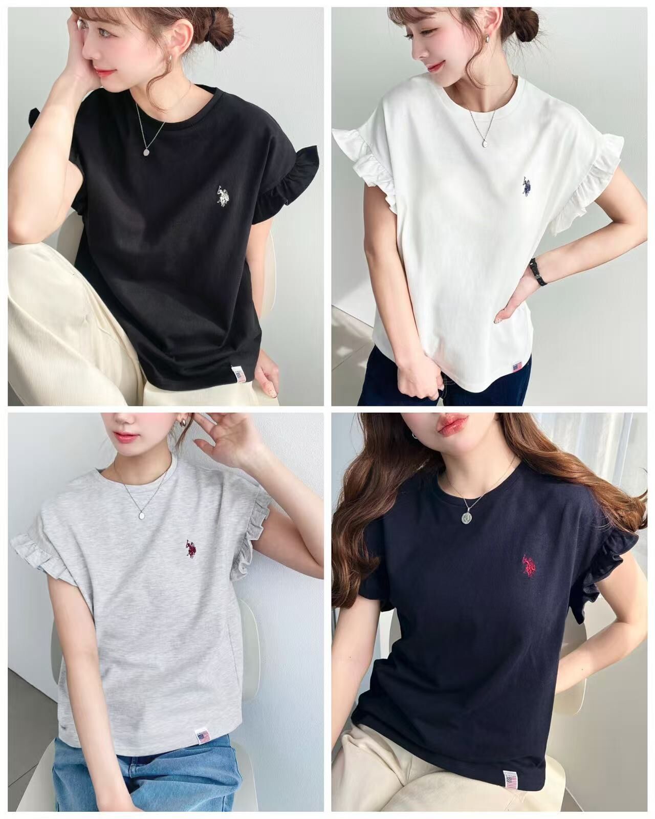 【預購】JM081506 U.S. POLO ASSN. 荷葉邊袖 LOGO 短袖上衣