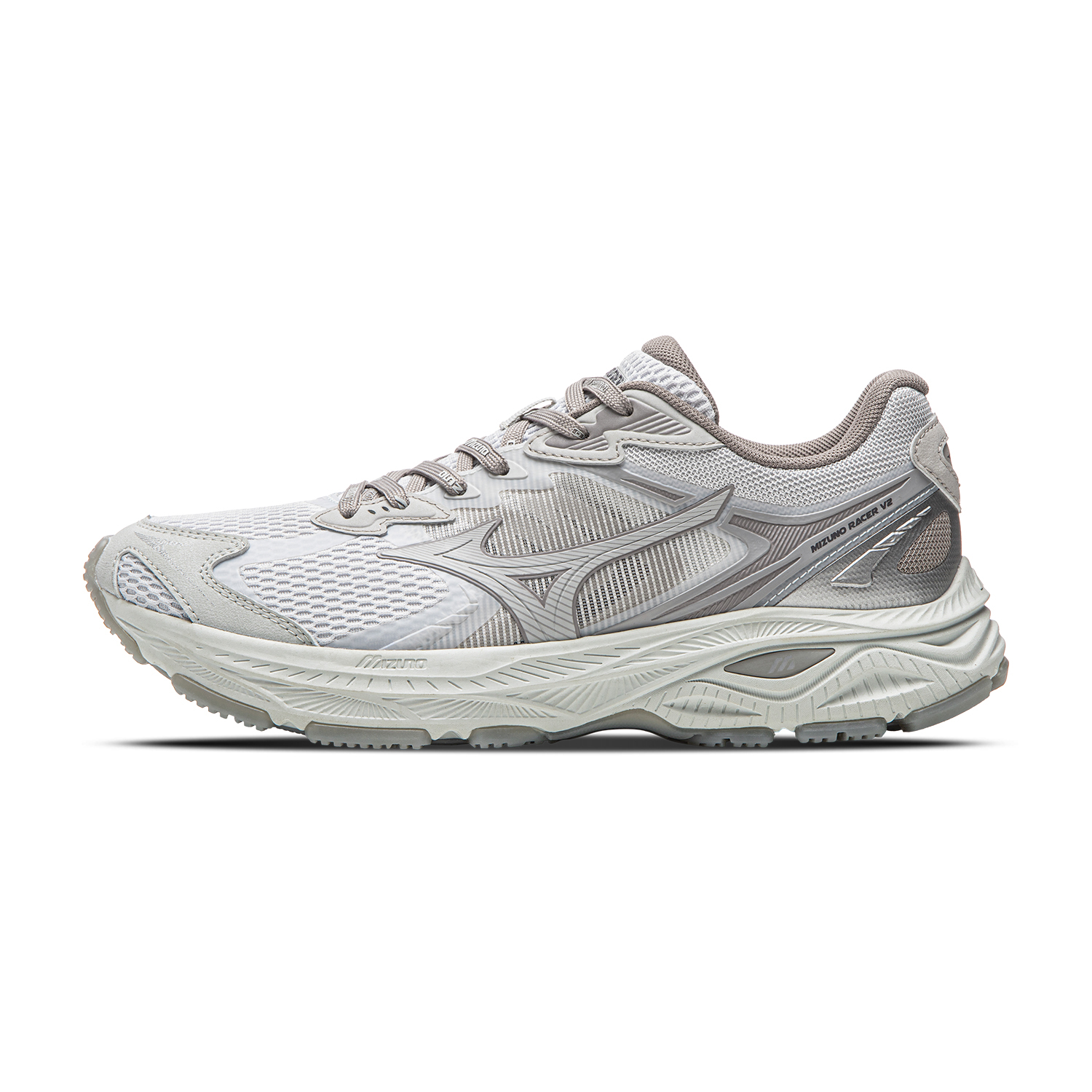 【代購】Mizuno RACER V2 Abrasion Resistant Breathable Low top Sprint Running Shoes Unisex Oyster Mushroom Ash D1GH250614