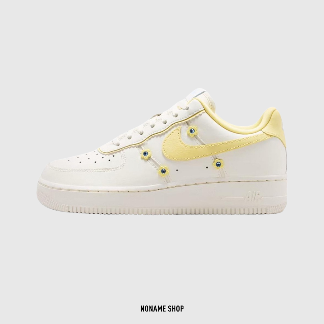 NIKE W AIR FORCE 1 '07 LX  小花 立體 皮革 休閒鞋 檸檬黃白 (女款)