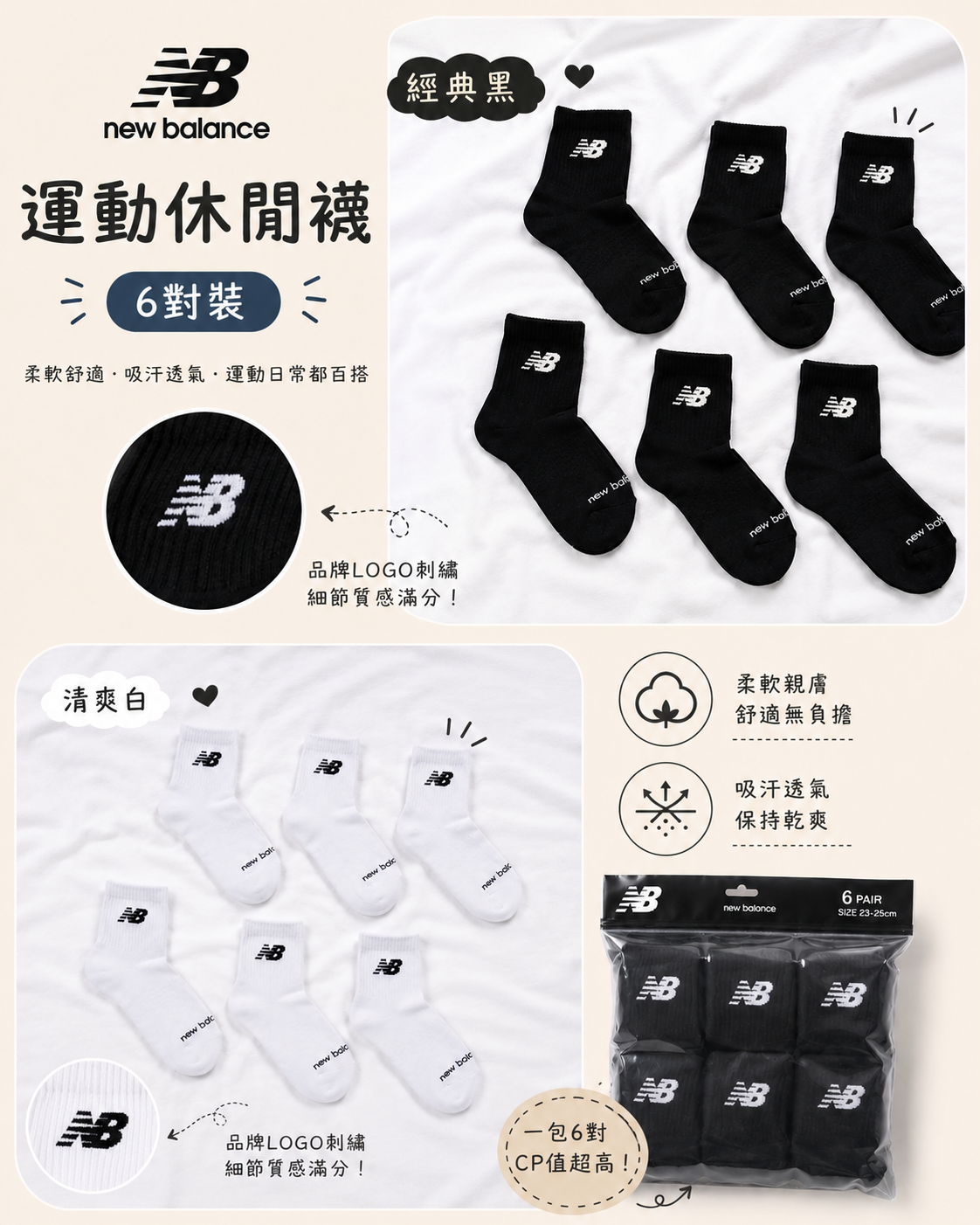 【預購】NEW BALANCE H0815111 運動襪 (6對裝)