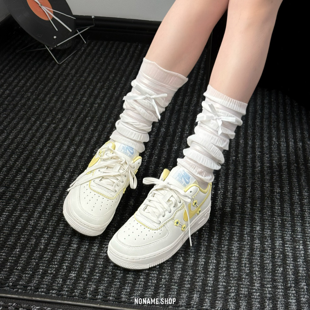 NIKE W AIR FORCE 1 '07 LX  小花 立體 皮革 休閒鞋 檸檬黃白 (女款)