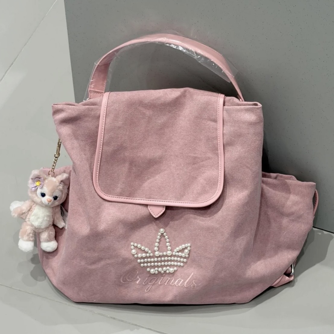 ADIDAS ORIGINALS 14.6L 珊瑚粉 串珠三葉草 帆布 後背包 KW1271