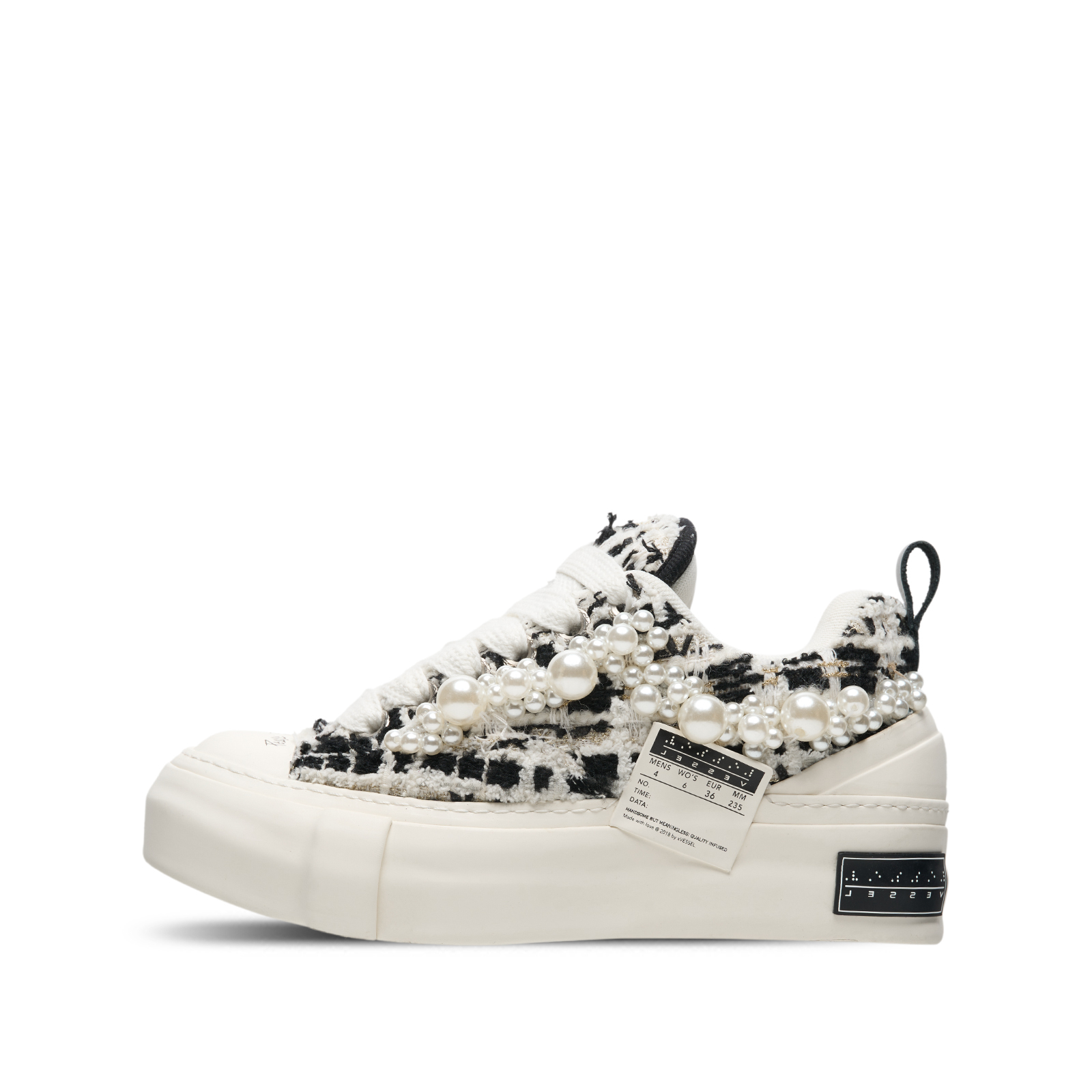 【代購】VESSEL Pearl Nougat, Tweed Low top Canvas Shoes Unisex Black White F23X29B