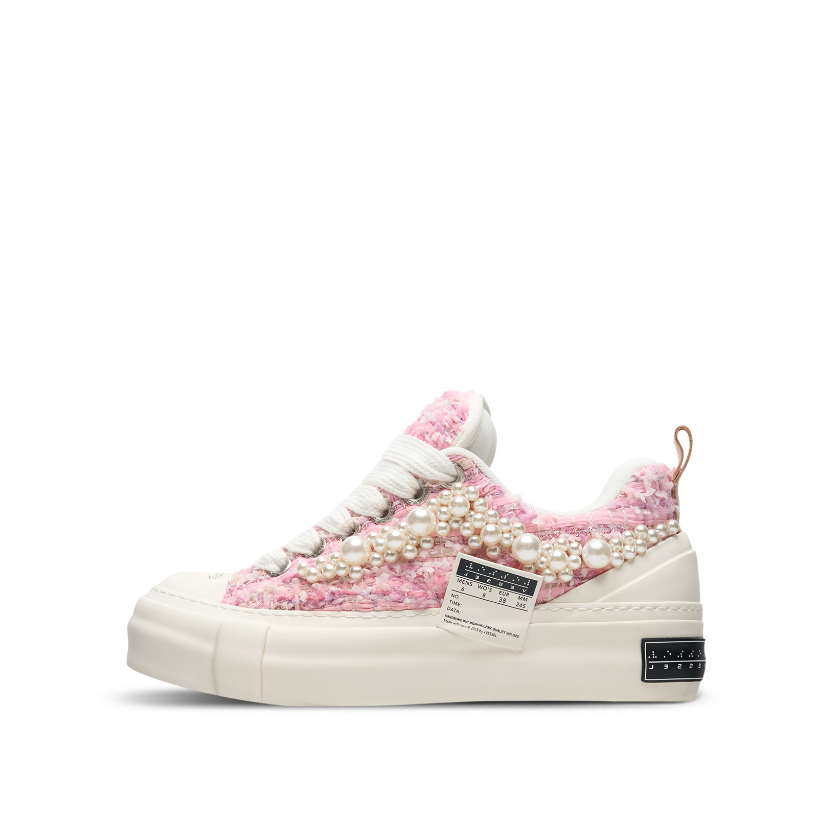 【代購】XVESSEL Pearl Nougat, Tweed Mid top Canvas Shoes Women's Pink F23X35F