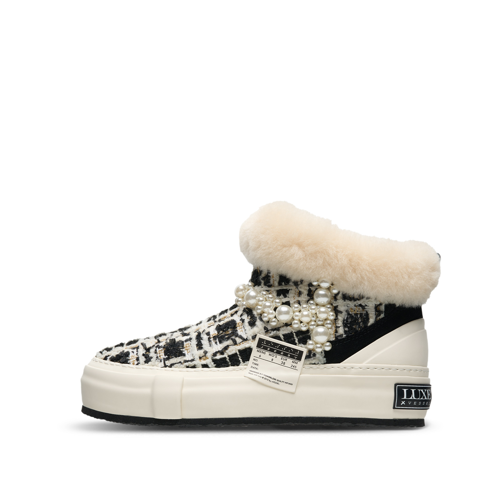 【代購】Luxeco x VESSEL Pearl Tweed Crew Snow Boots Unisex Black White F23X31B