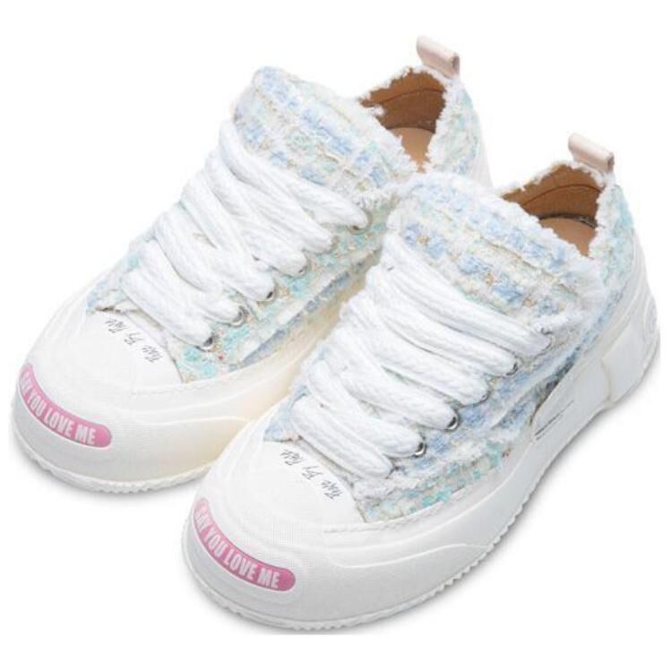 【代購】XVESSEL G.O.P. MARSHMALLOW Tweed Blue Cotton Candy Low top Canvas Shoes Unisex White Blue F22X64B
