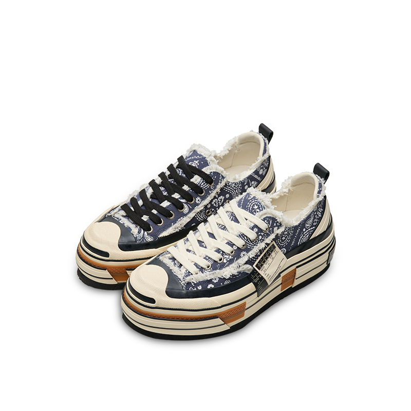 【代購】VESSEL Double Side Label Ladder Shoes Open Ended Smile, Paisley Low top Canvas Shoes Unisex Blue F24X41YL