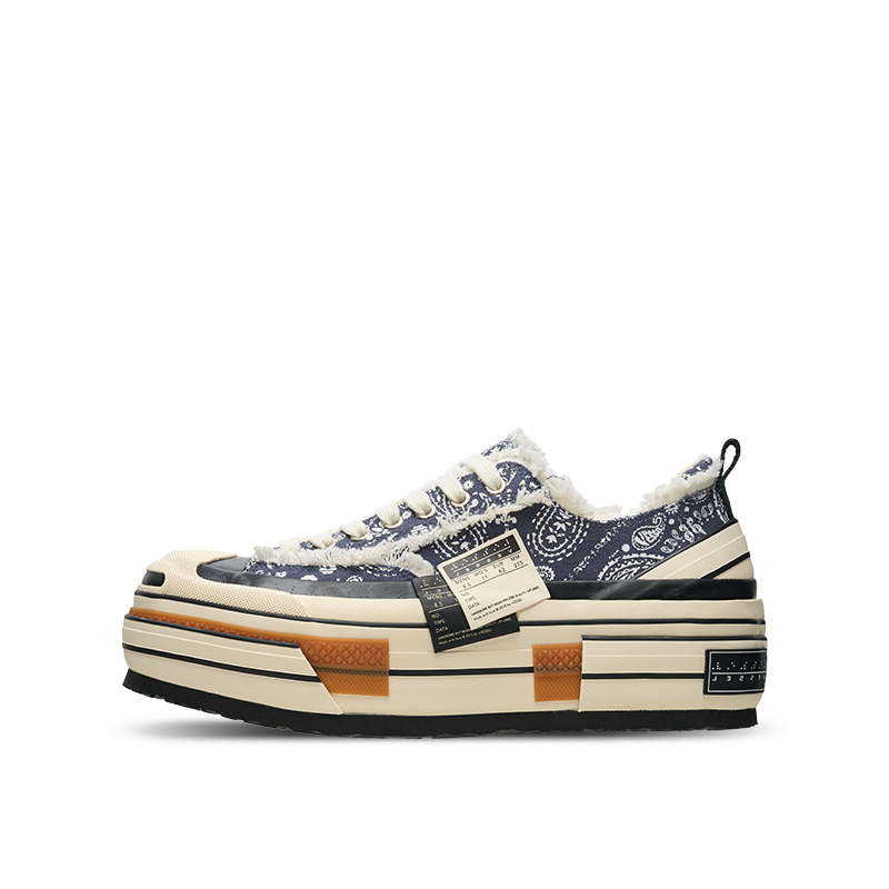 【代購】VESSEL Double Side Label Ladder Shoes Open Ended Smile, Paisley Low top Canvas Shoes Unisex Blue F24X41YL