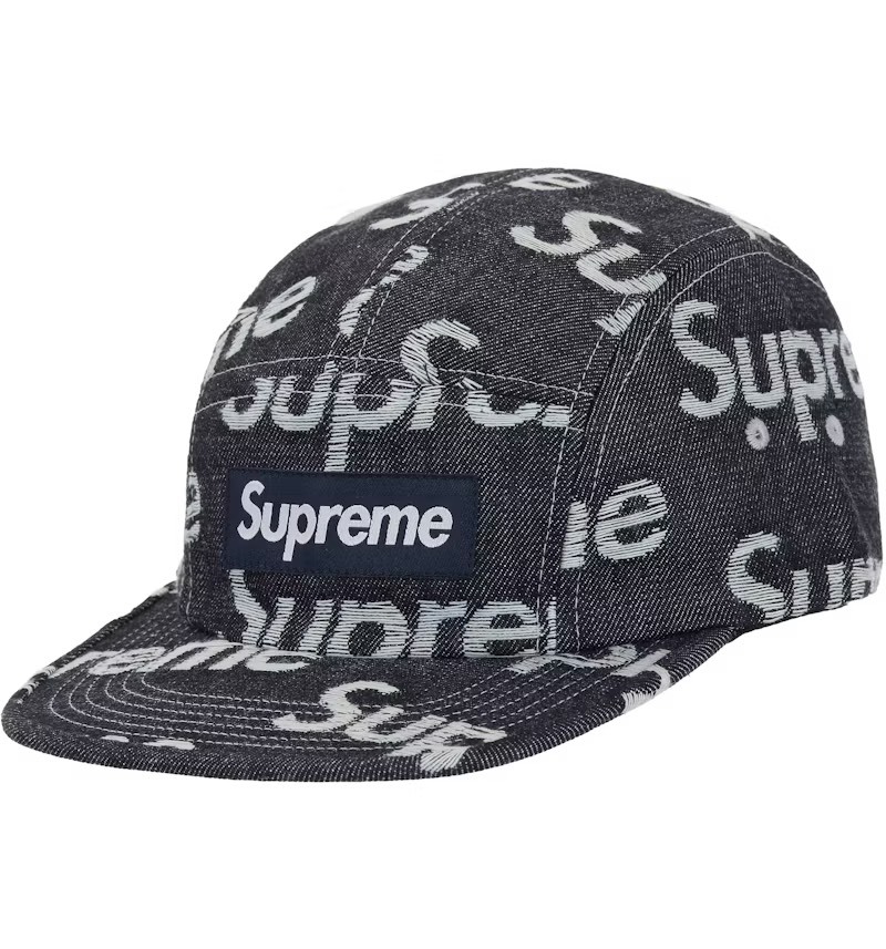 限量現貨 Supreme Jacquard Logo Denim Camp Cap 滿版 LOGO 丹寧 五分割帽