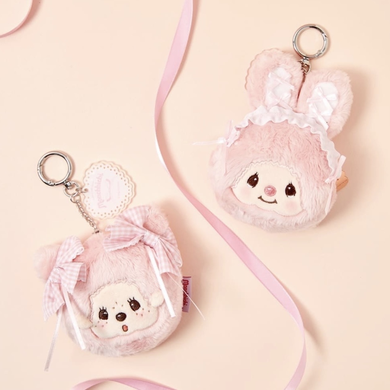 MONCHHICHI 粉色蘿莉塔 蒙奇奇 綁帶 耳機包 收納小包 兩款