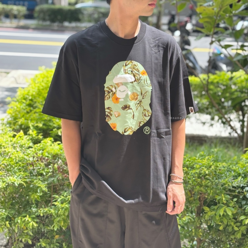 A BATHING APE 綠葉子 黑色 迷彩大頭 胸前LOGO 夏季風 短袖