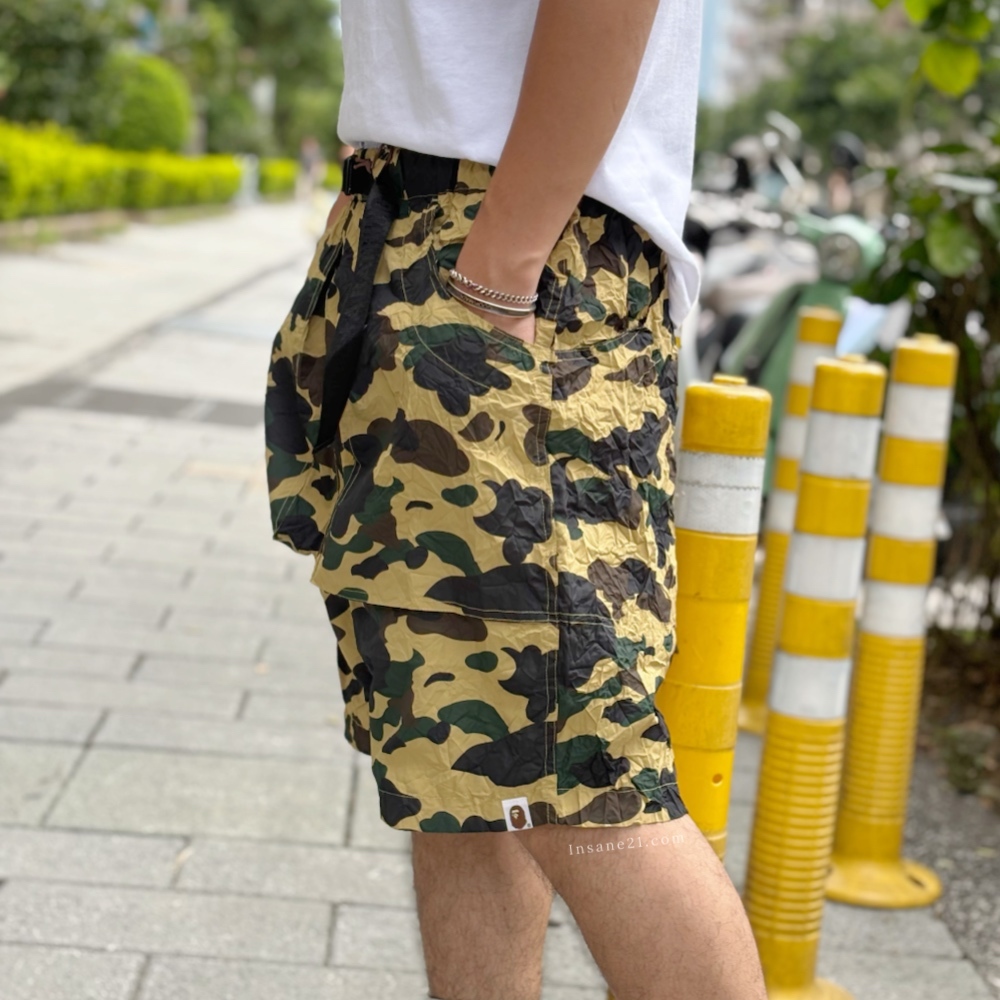 A BATHING APE 迷彩 CAMO 工裝短褲 皺褶感 防撕裂 經典