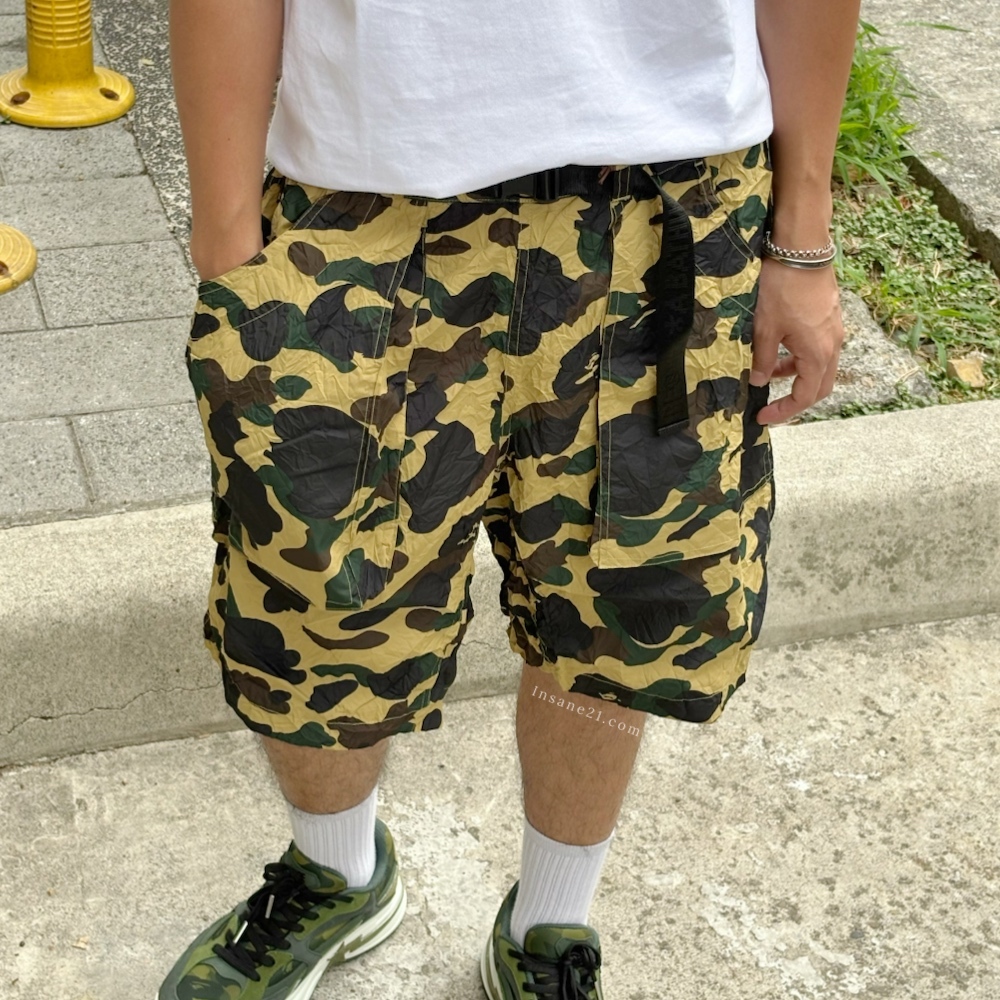 A BATHING APE 迷彩 CAMO 工裝短褲 皺褶感 防撕裂 經典