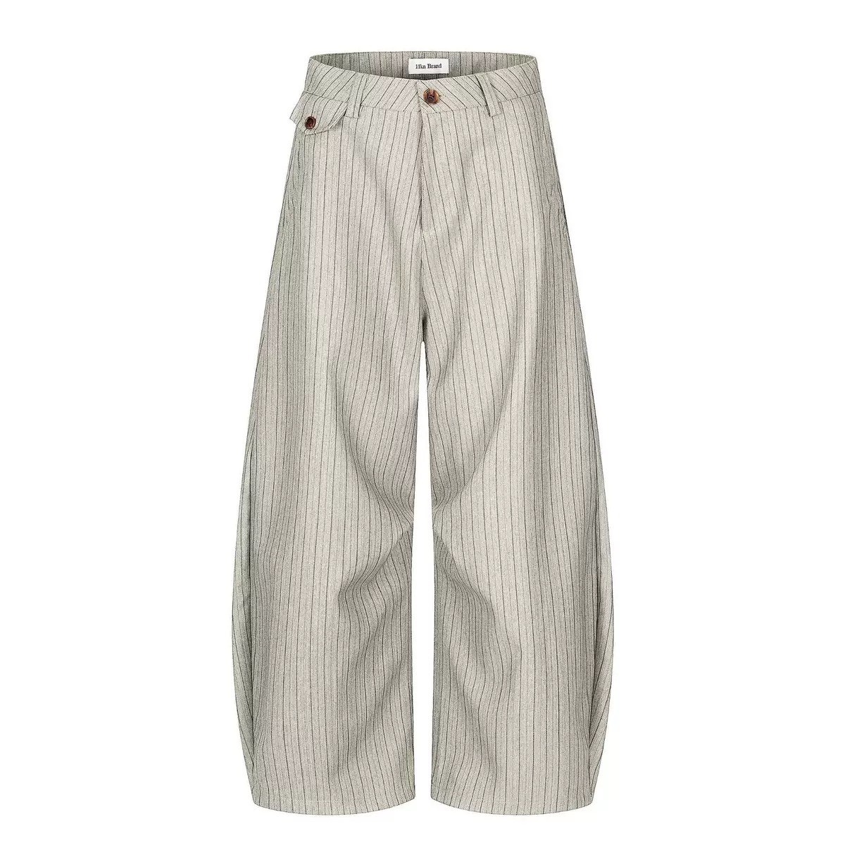 RETRO OLD MONEY PINSTRIPED PARISIAN CINCH WIDE-LEG TROUSERS