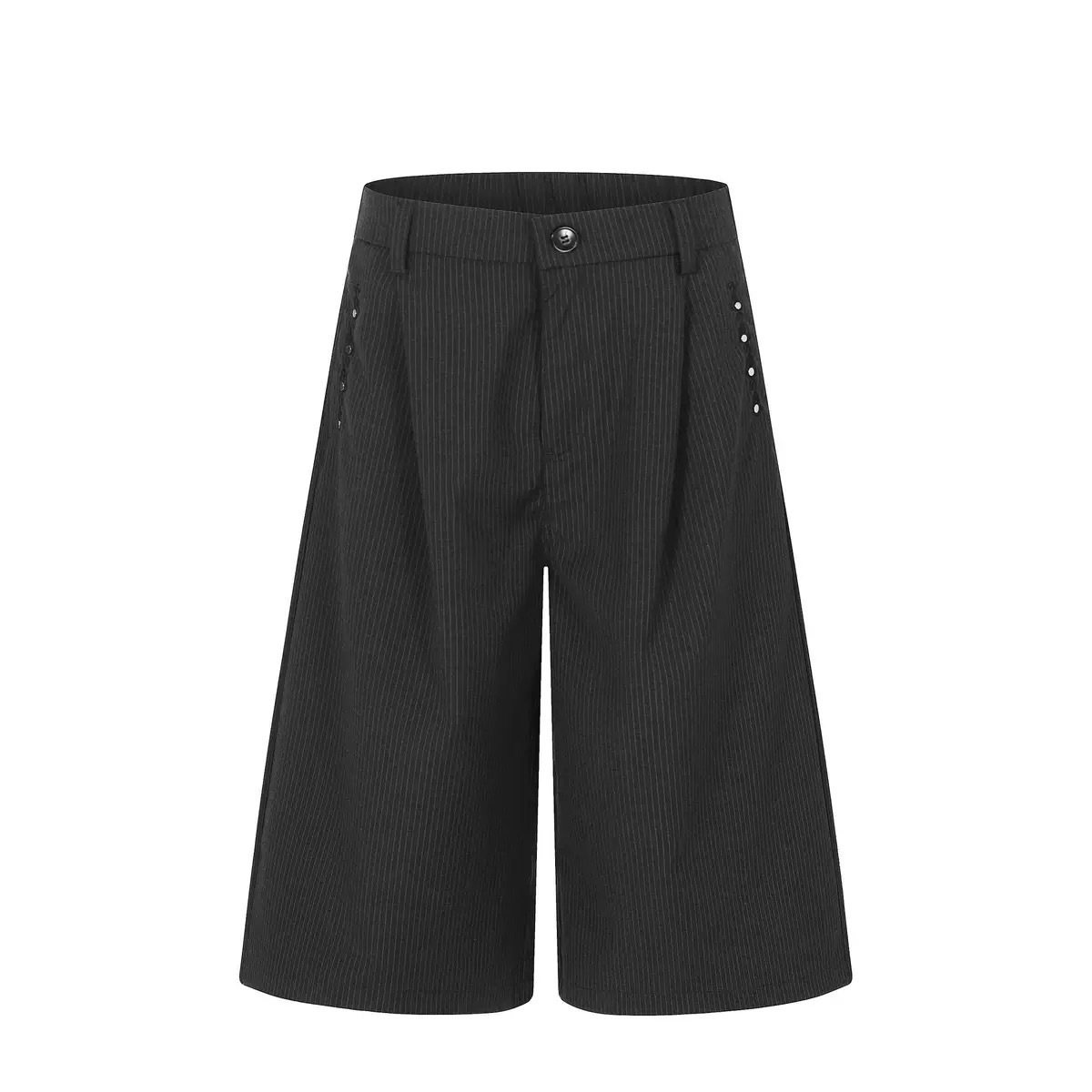 RETRO PINSTRIPE EMBROIDERED RIVET WIDE-LEG CROPPED TROUSERS