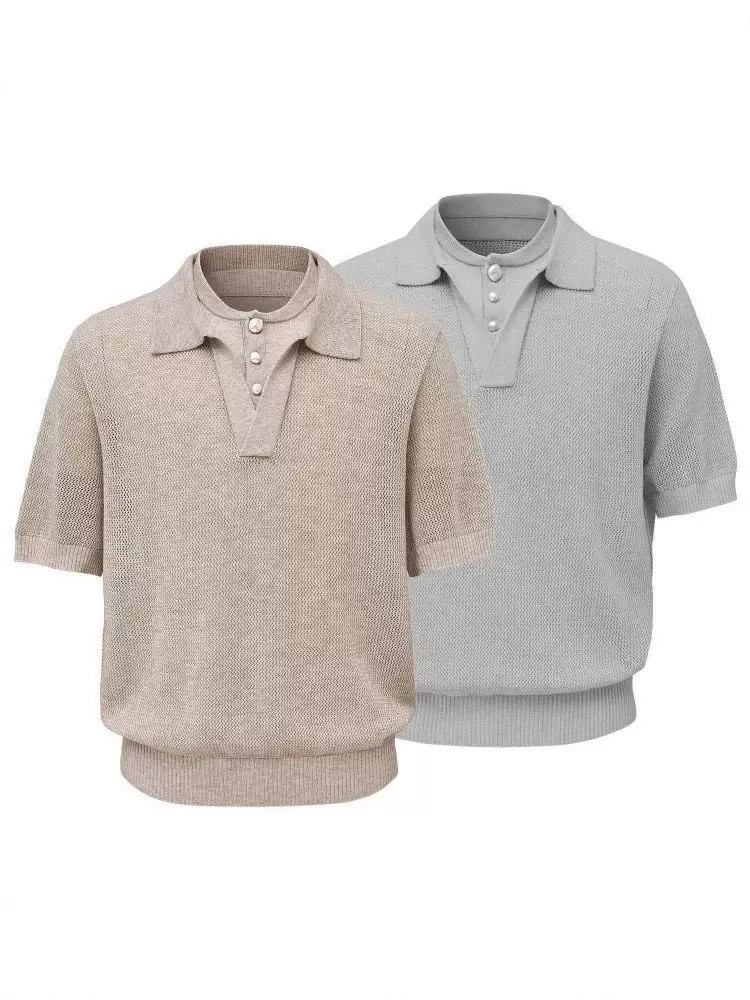 RETRO DOUBLE-COLLAR WOOL-BLEND POINTELLE KNIT POLO SHIRT