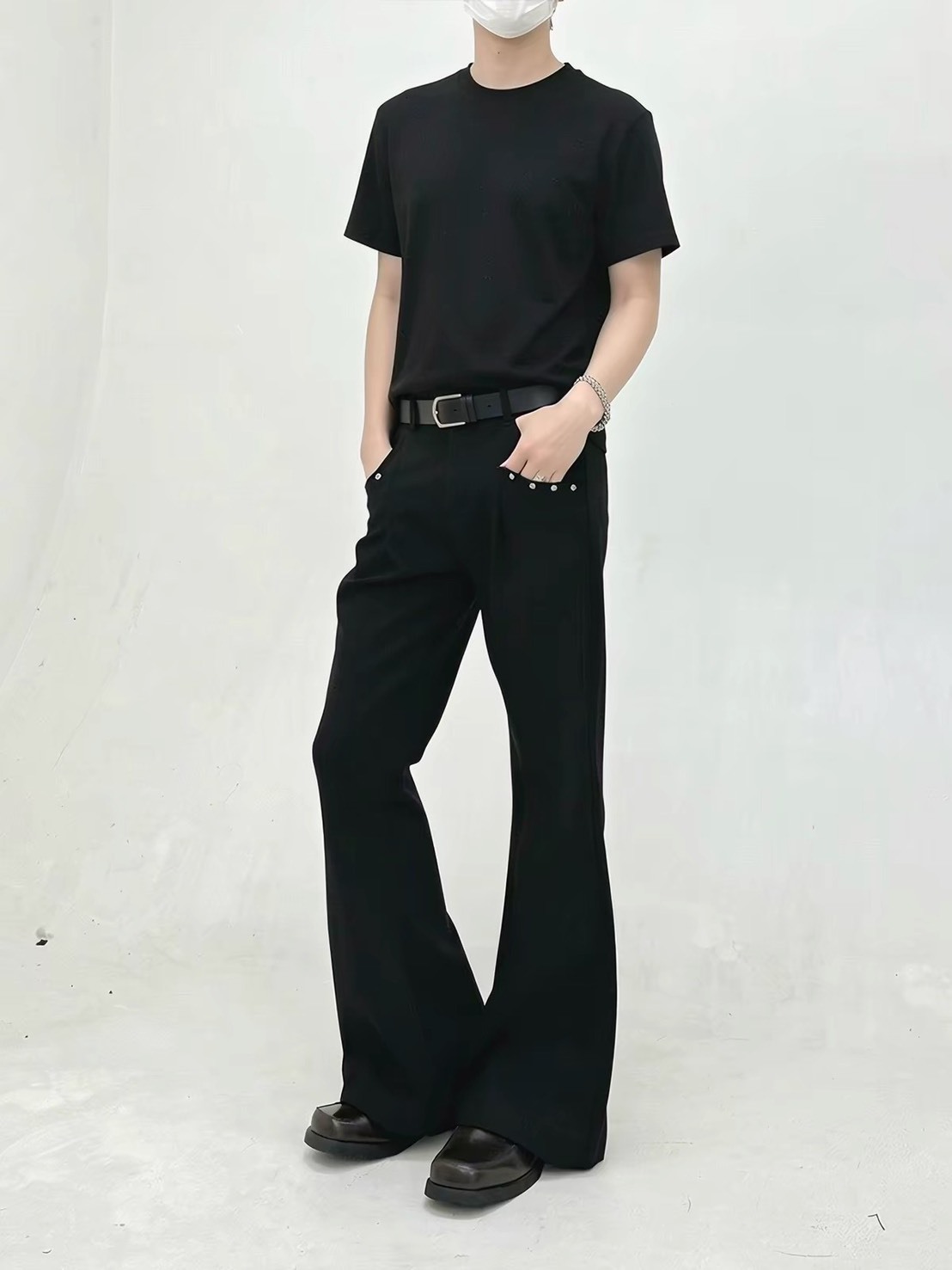 RETRO STUDDED PLEATED FLARED SUIT TROUSERS