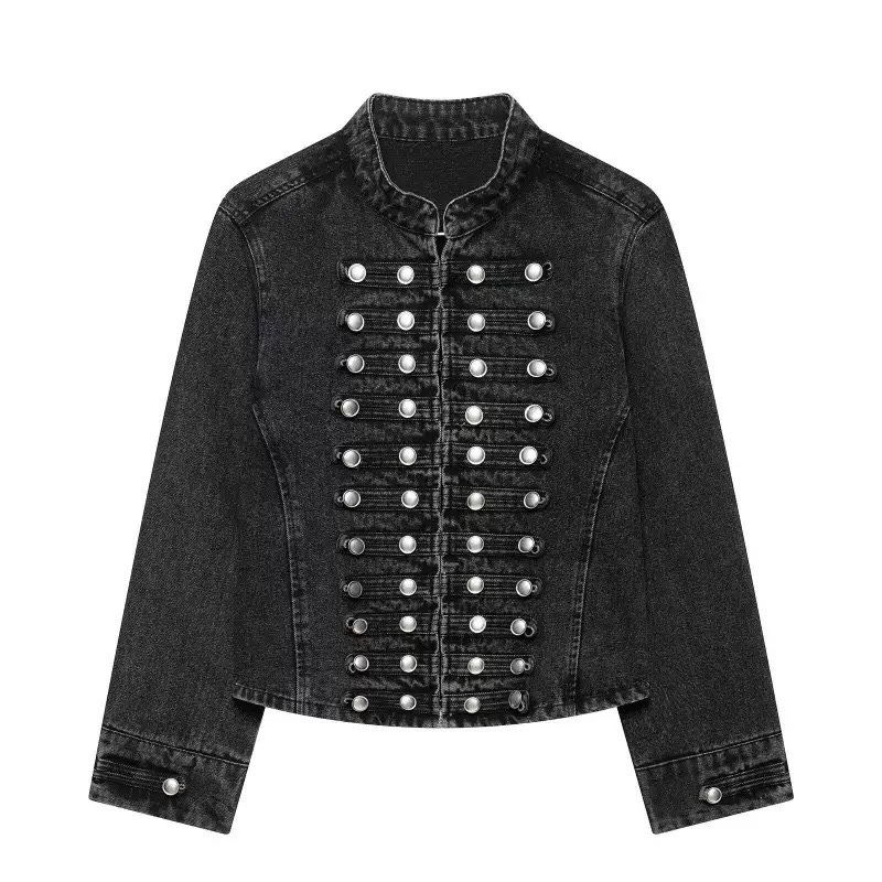 RETRO MILITARY HUSSAR MULTI-BUTTON CROPPED DENIM JACKET