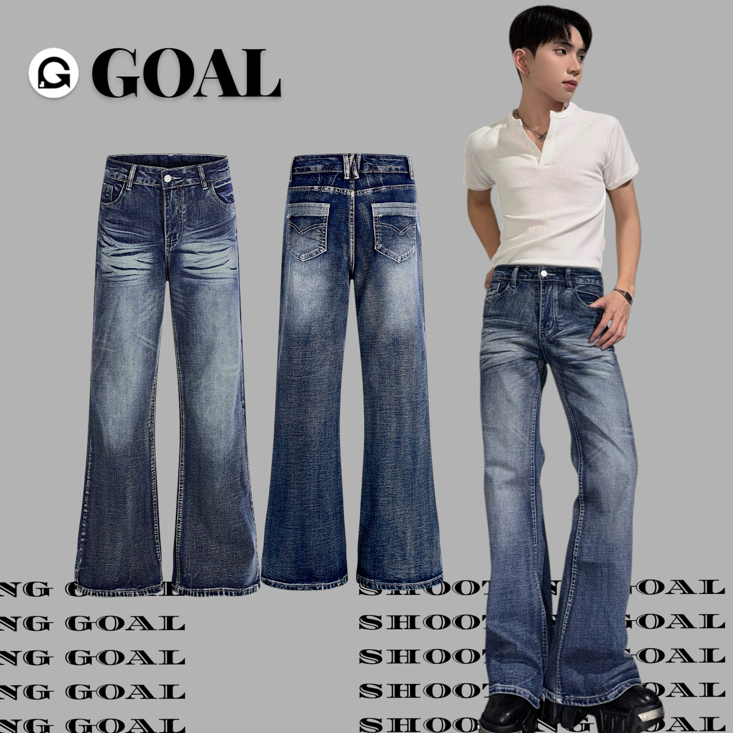 (GOAL) 復古水洗直筒微喇叭褲 FI 1815