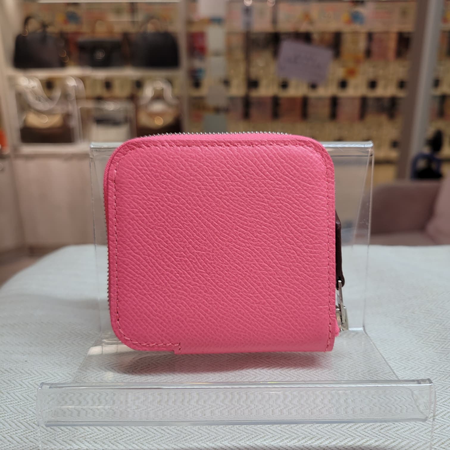 97%New HERMES SILK IN COIN PURSE 8W ROSE AZALEE 杜鵑粉
