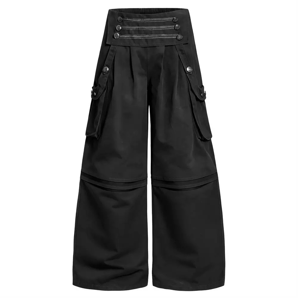 RETRO GOTHIC HUSSAR BUTTONED DECONSTRUCTED WIDE-LEG CARGO PANTS