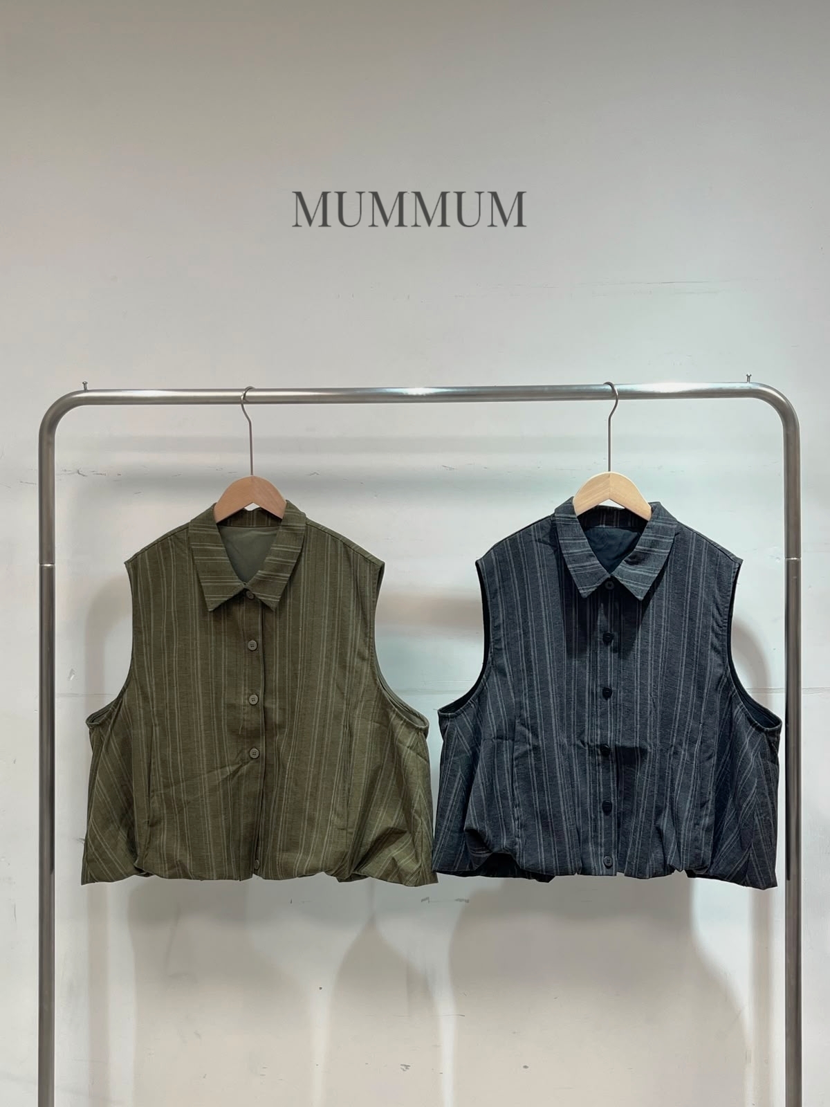 0213506a/復古豎紋翻領背心衫 50/50/22