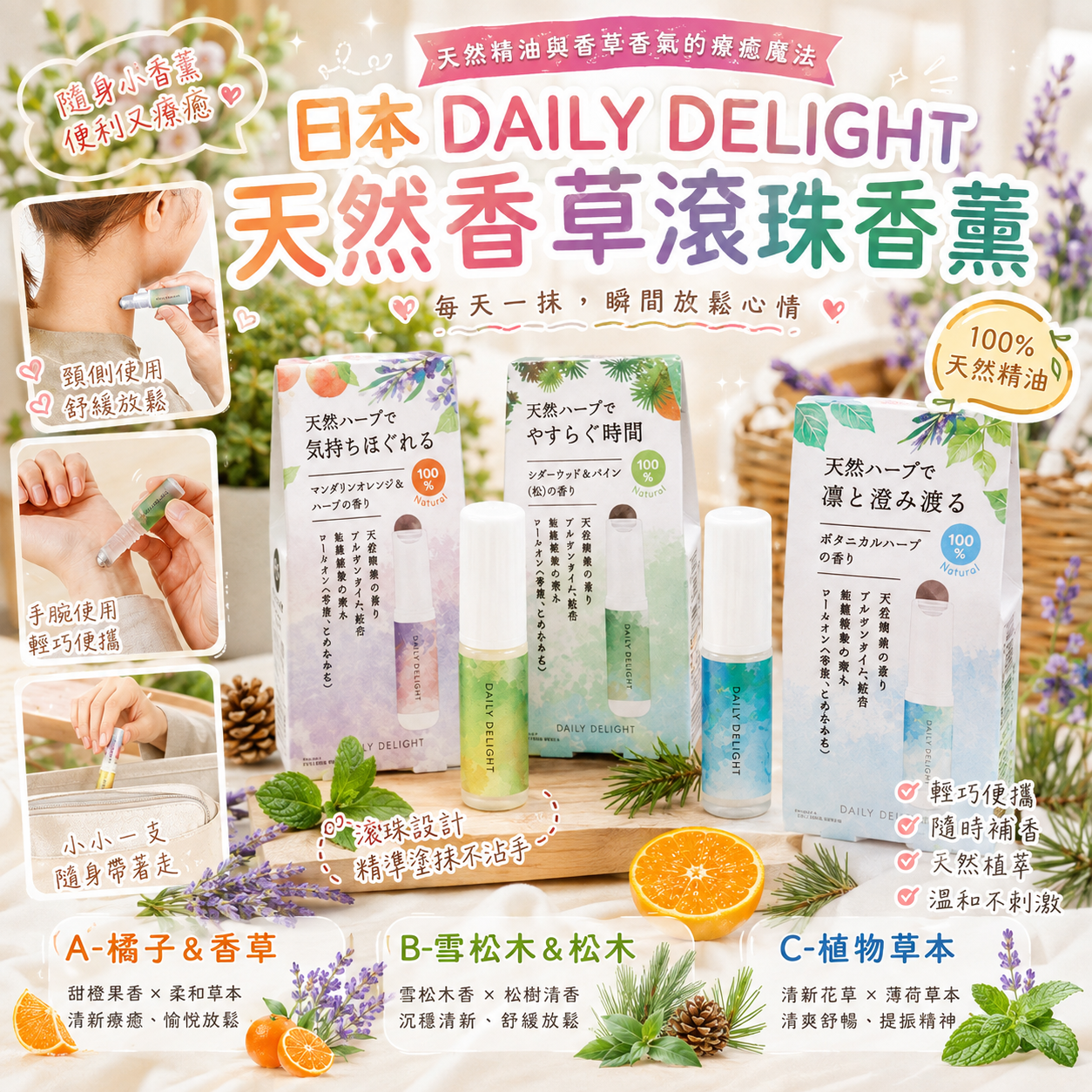 【預訂】AW081501 日本製｜DAILY DELIGHT 草本滾珠香薰｜4ml