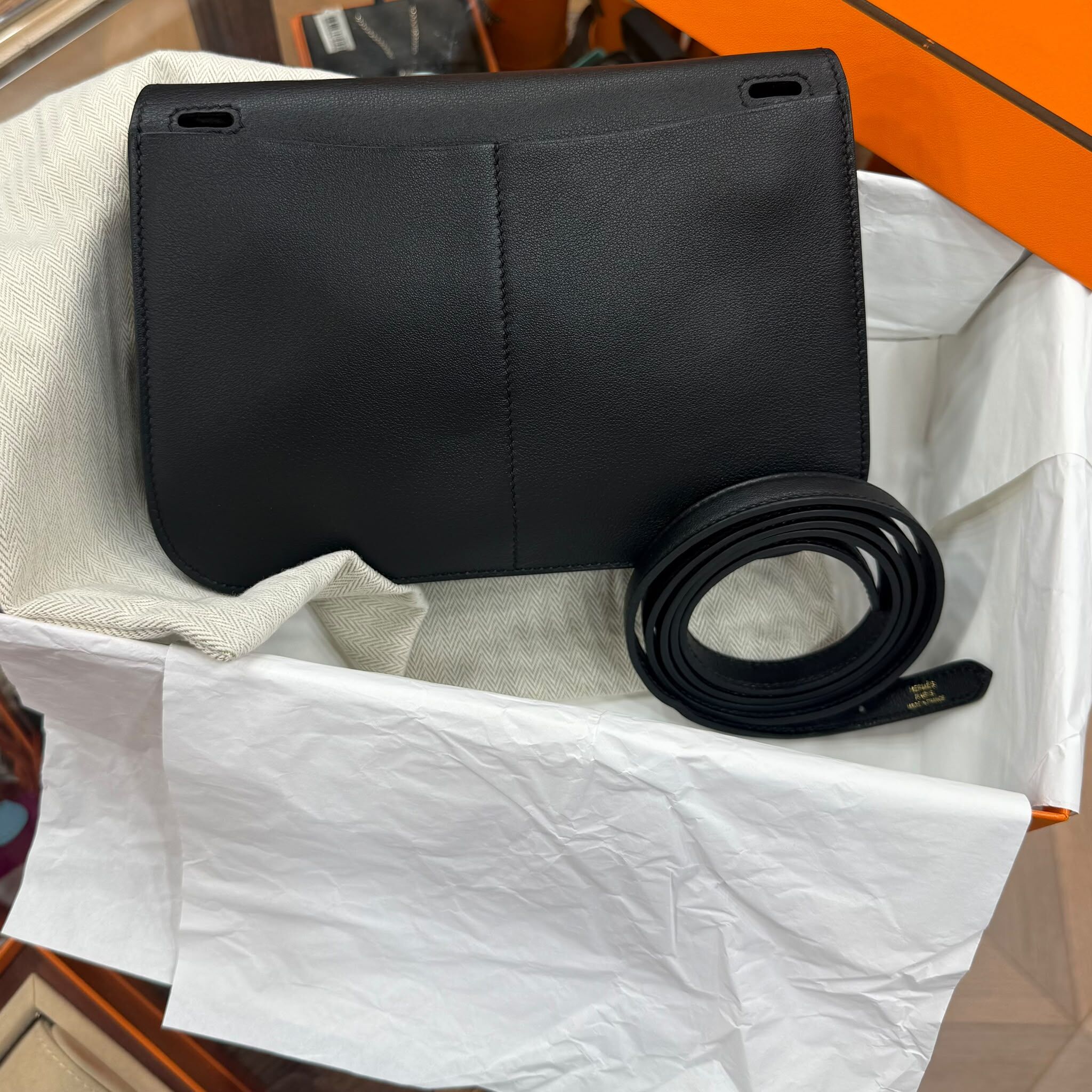 閑置品~HERMES MINI HALZAN  NOIR GHW SWIFT 黑金 STAMP C #愛馬仕