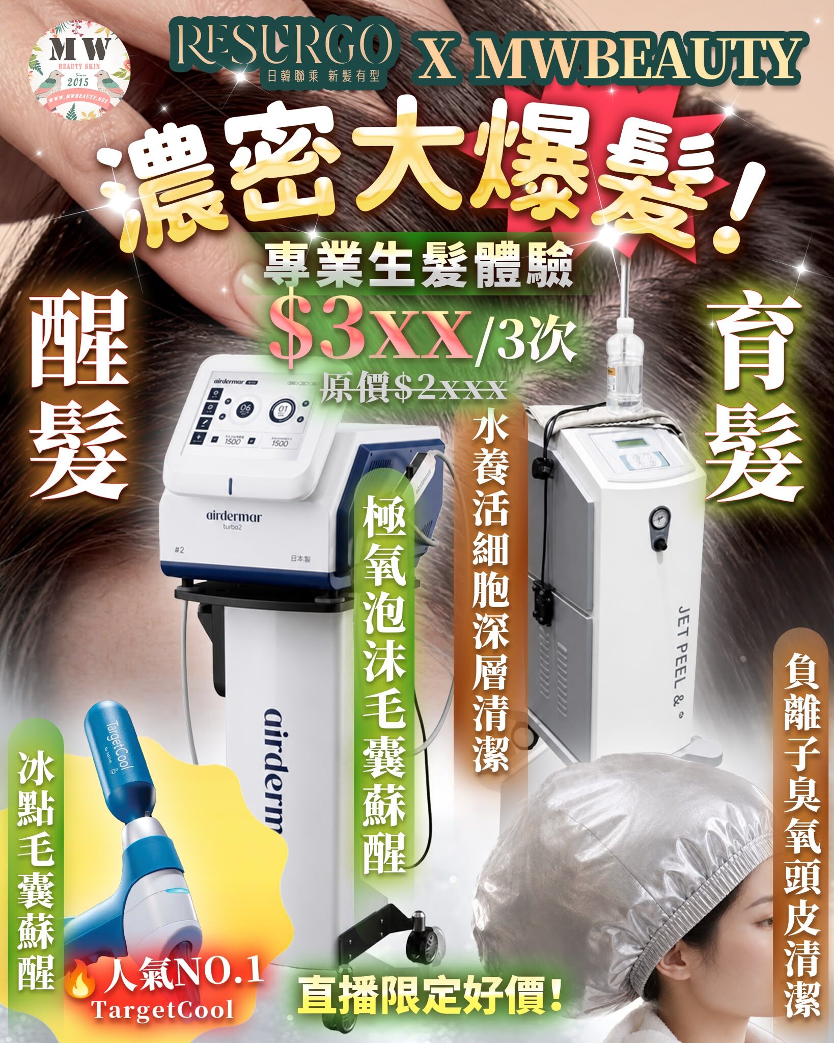 【RESURGO 專業生髮體驗】育髮+醒髮療程四選一（深層頭皮清潔 / 冰點醒髮 / 負離子臭氧 / O3極氧泡沫）