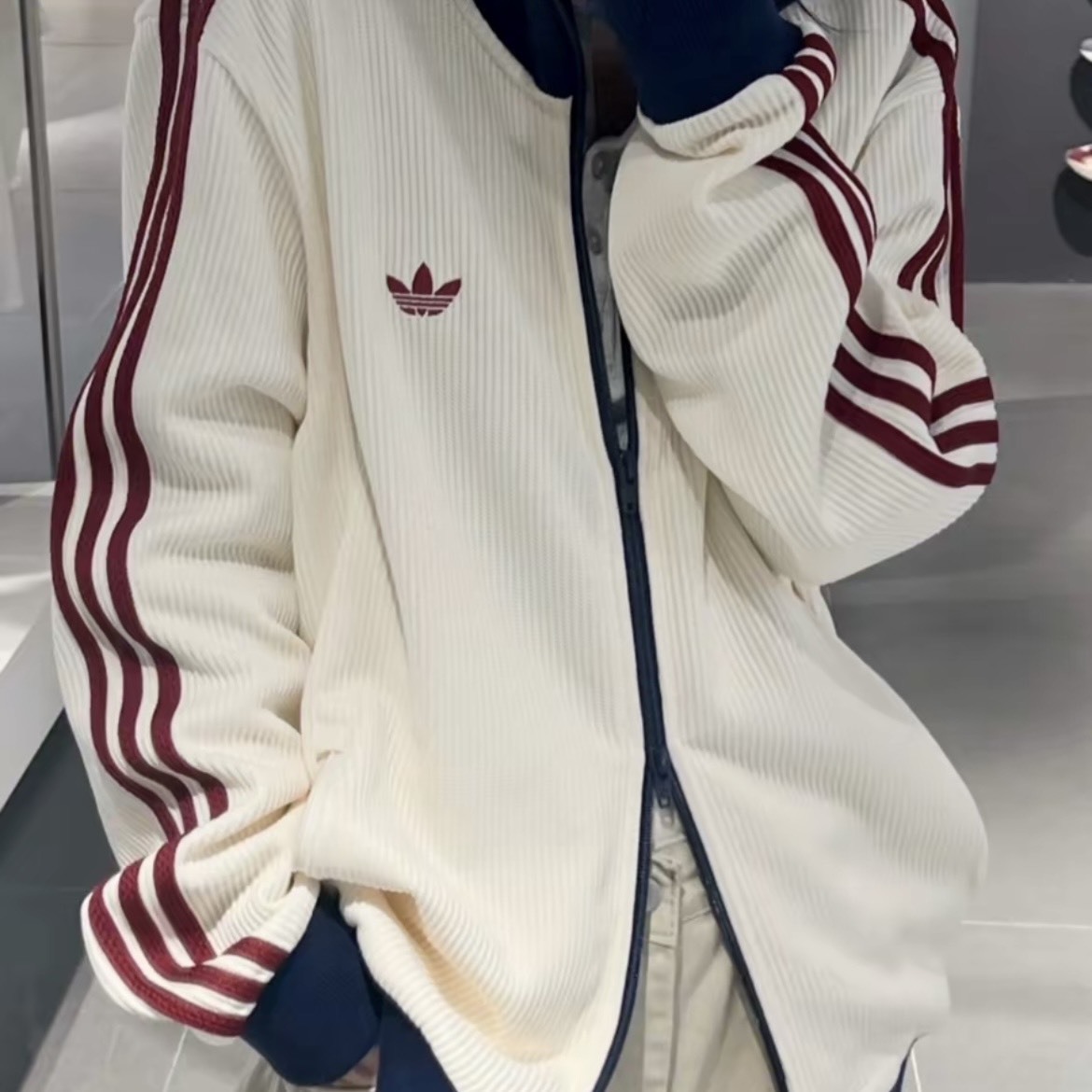 【代購】adidas Originals TRACK TOP WAFFLE 華夫格三條紋立領拉鍊針織外套