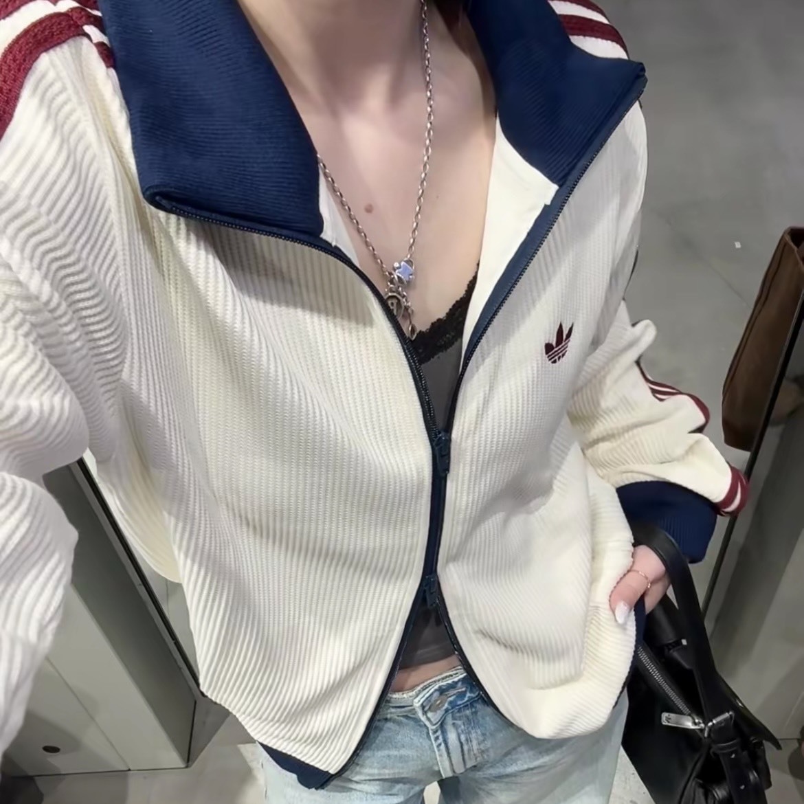 【代購】adidas Originals TRACK TOP WAFFLE 華夫格三條紋立領拉鍊針織外套