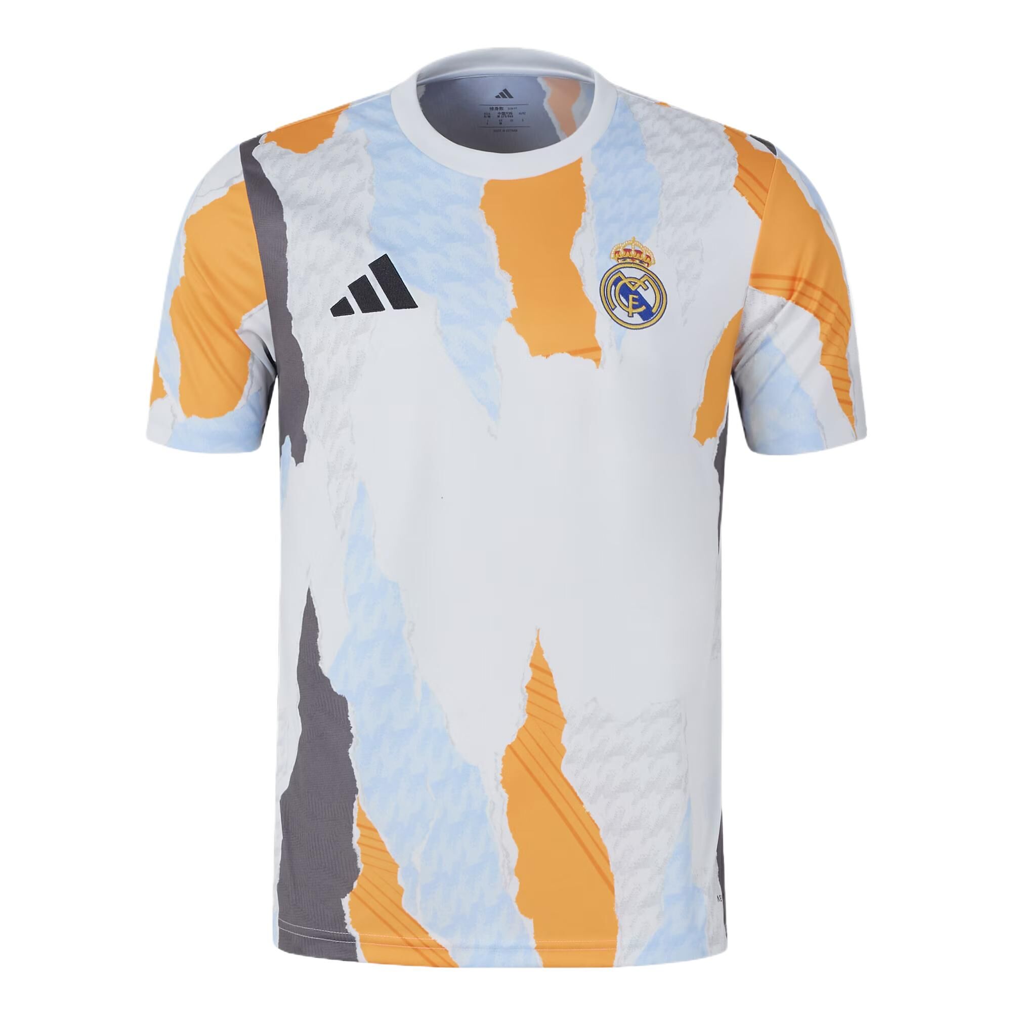 【代購】Adidas Real Madrid REAL PRESHI Soccer Jersey Men's White/Deep Orange Yellow/Charcoal Gray/Glossy Finish Blue JJ3493
