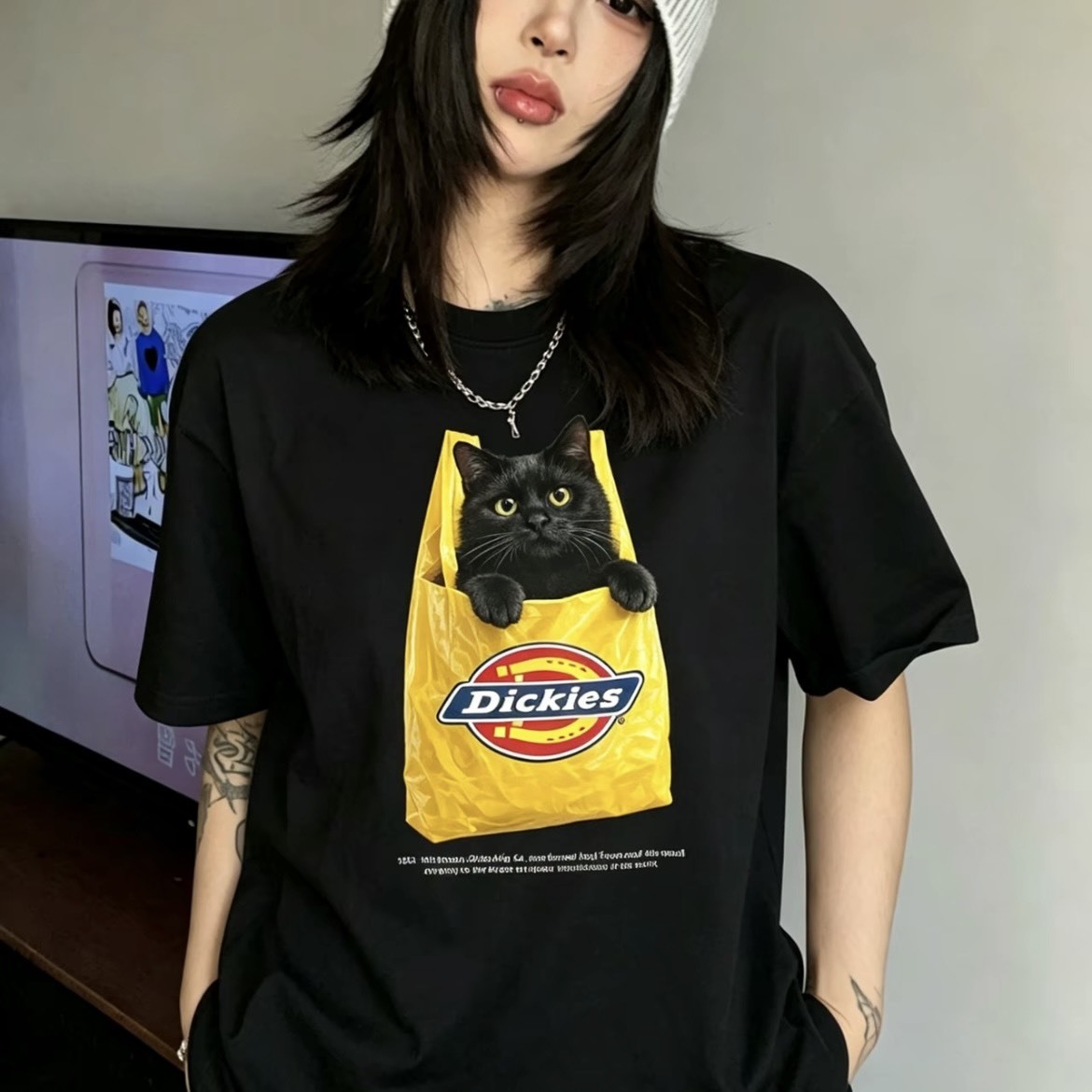 【代購】Dickies 黑貓購物袋趣味印花短袖 T恤 男女同款