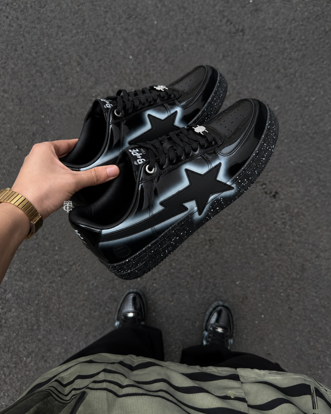 A BATHING APE BAPE STA™ OS #2  迷彩 猿人頭 噴墨底 噴漆 星星 漆皮 黑色 白色 M191052