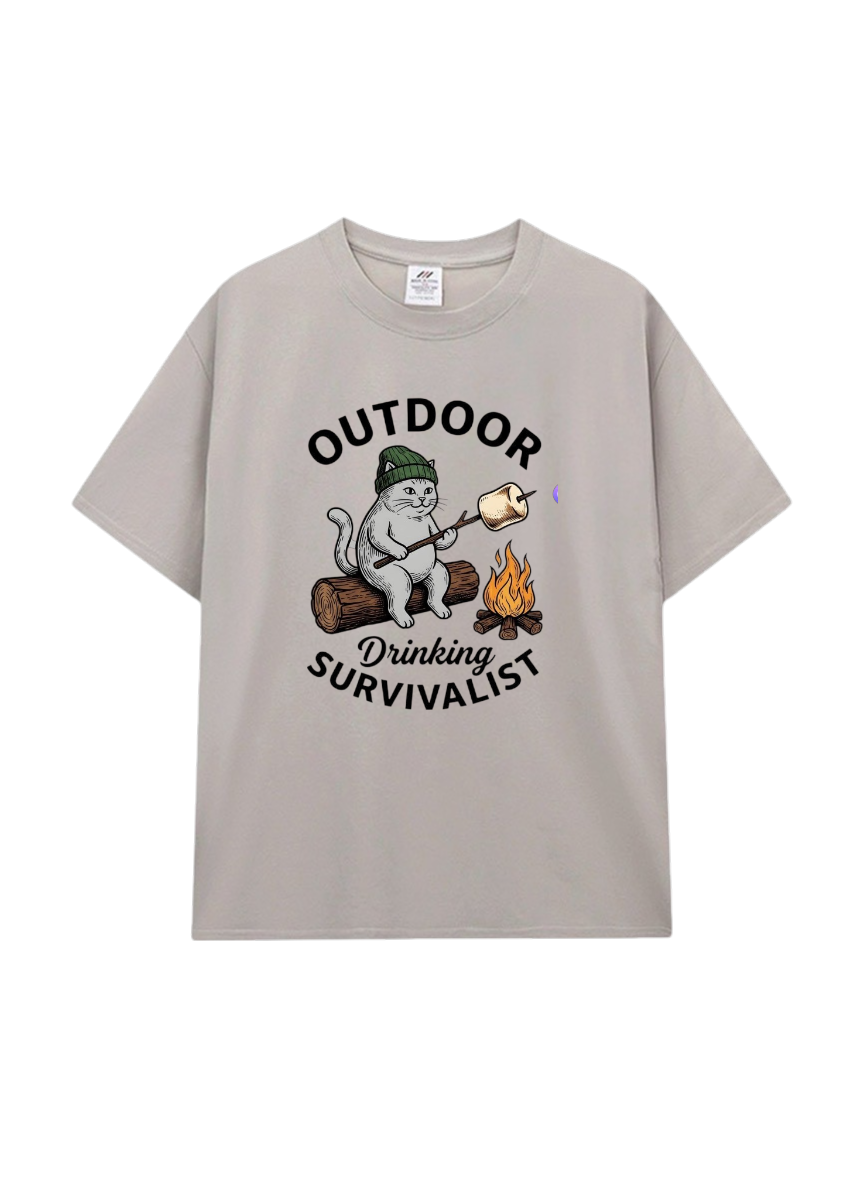 露營烤棉花糖貓咪棉T★OUTDOOR SURVIVALIST 美式戶外・
