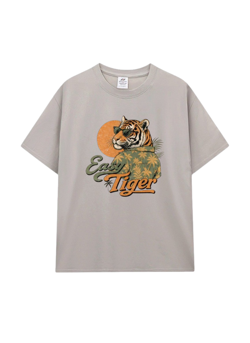 度假老虎印花棉T★Easy Tiger 復古美式・夏日休閒寬鬆短袖T恤。