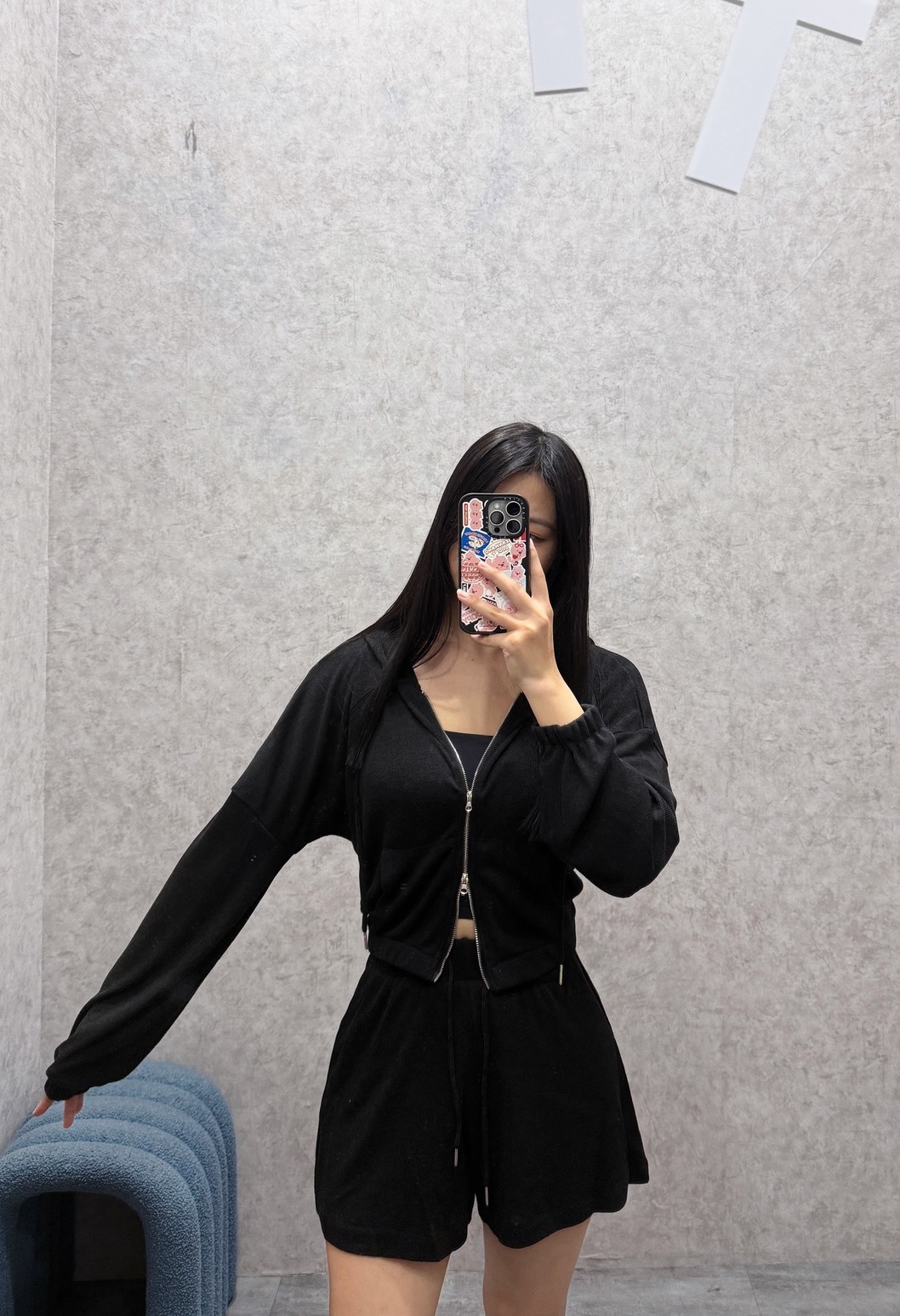 Slouchy Semi-Sheer Textured Hooded Crop Jacket & High-Waist Shorts Set