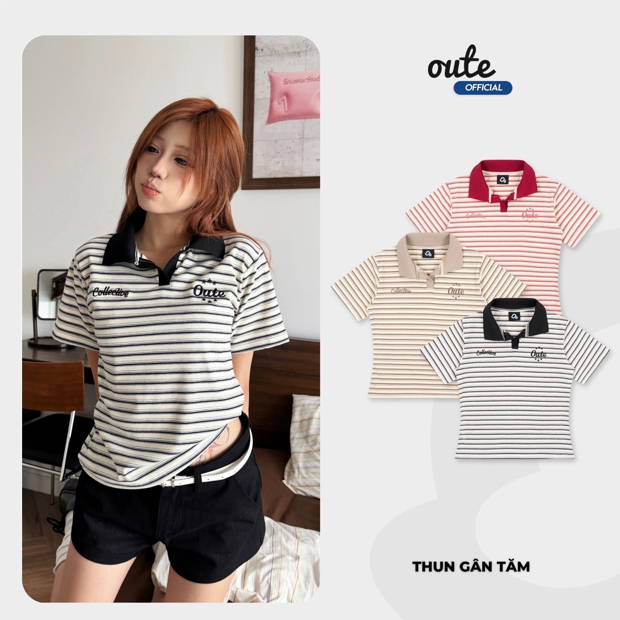 【預購】越南 Outerity 修身設計 Sera 條紋 Polo衫 Baby Tee