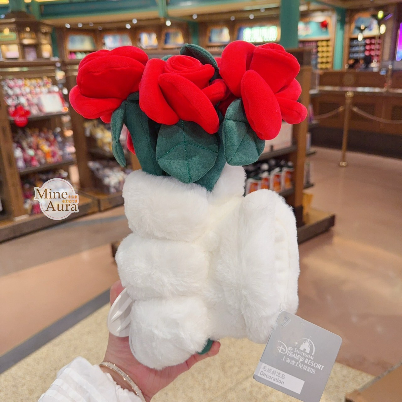 絨絨花園系列 米奇 Mickey 絨毛 手套 玫瑰花束造型 擺飾品 -上海迪士尼樂園