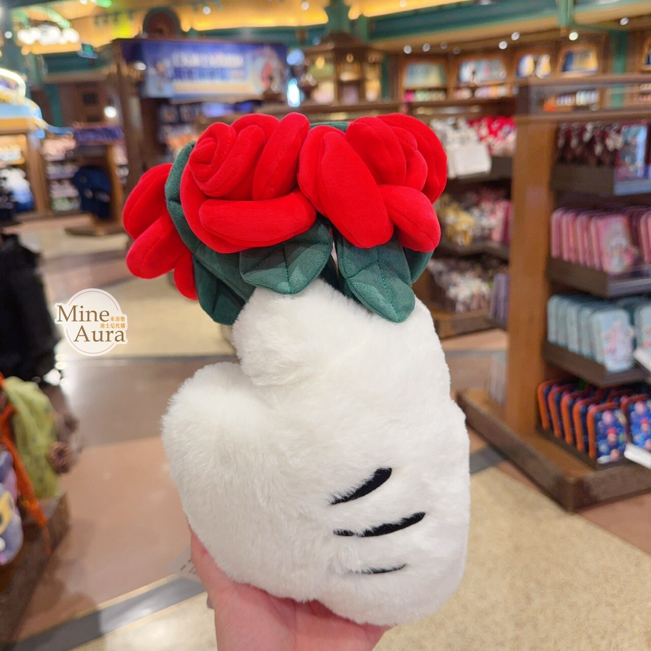 絨絨花園系列 米奇 Mickey 絨毛 手套 玫瑰花束造型 擺飾品 -上海迪士尼樂園