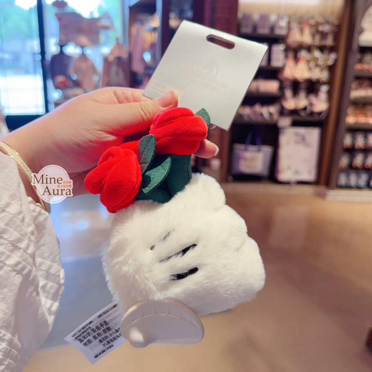 絨絨花園系列 米奇 Mickey 絨毛 手套 玫瑰花束造型 絨毛 鑰匙圈 吊飾 -上海迪士尼樂園