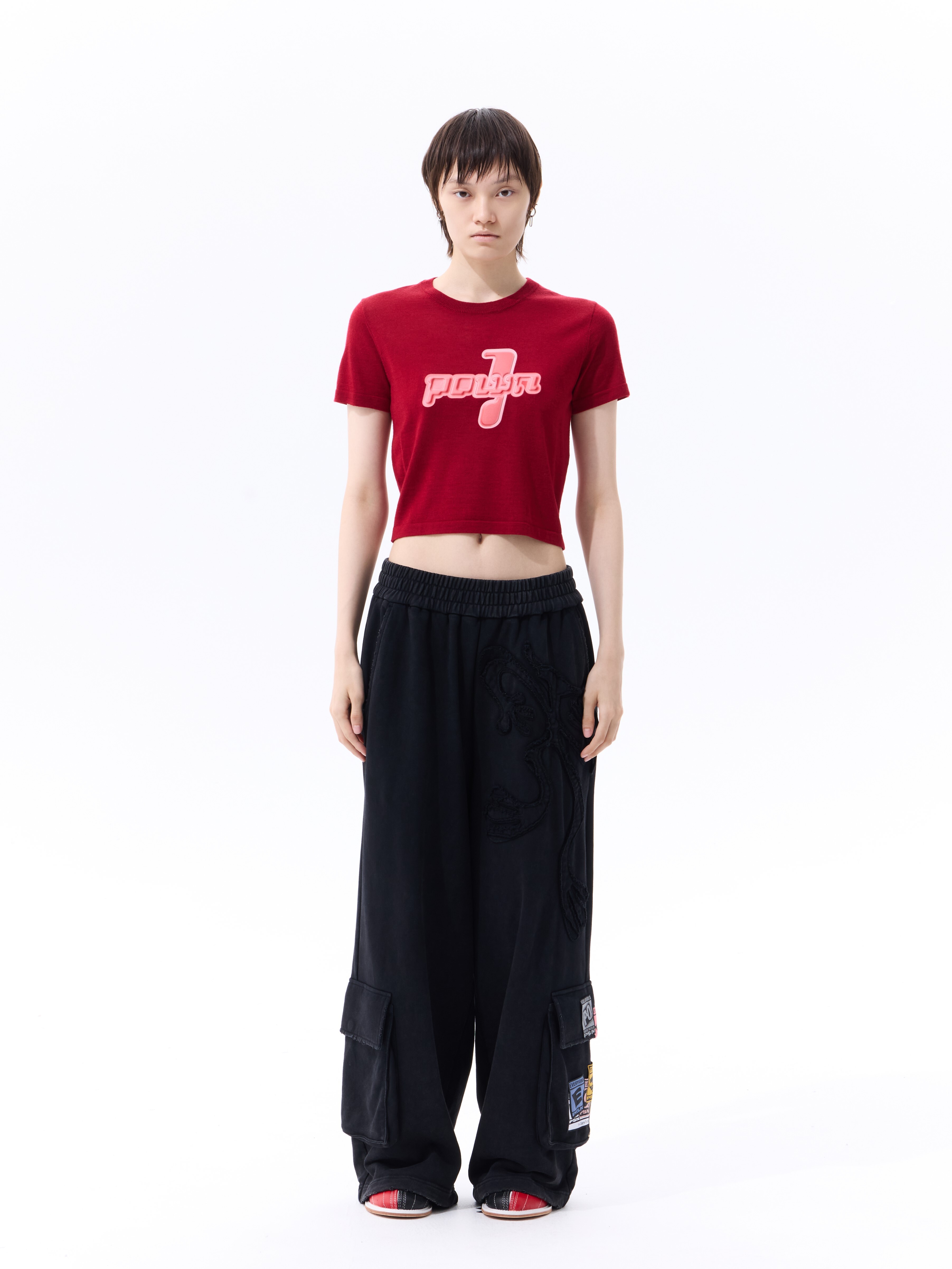 PSN/OWN 立體壓印文字 短版針織圓領 短袖 T DEMO 1 KNITTED CROP TOP P/O-SS26-1010